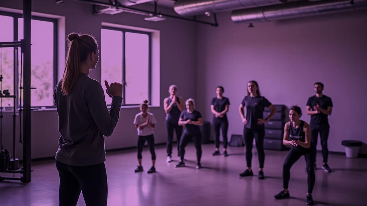 Wellness coach leading a group fitness class